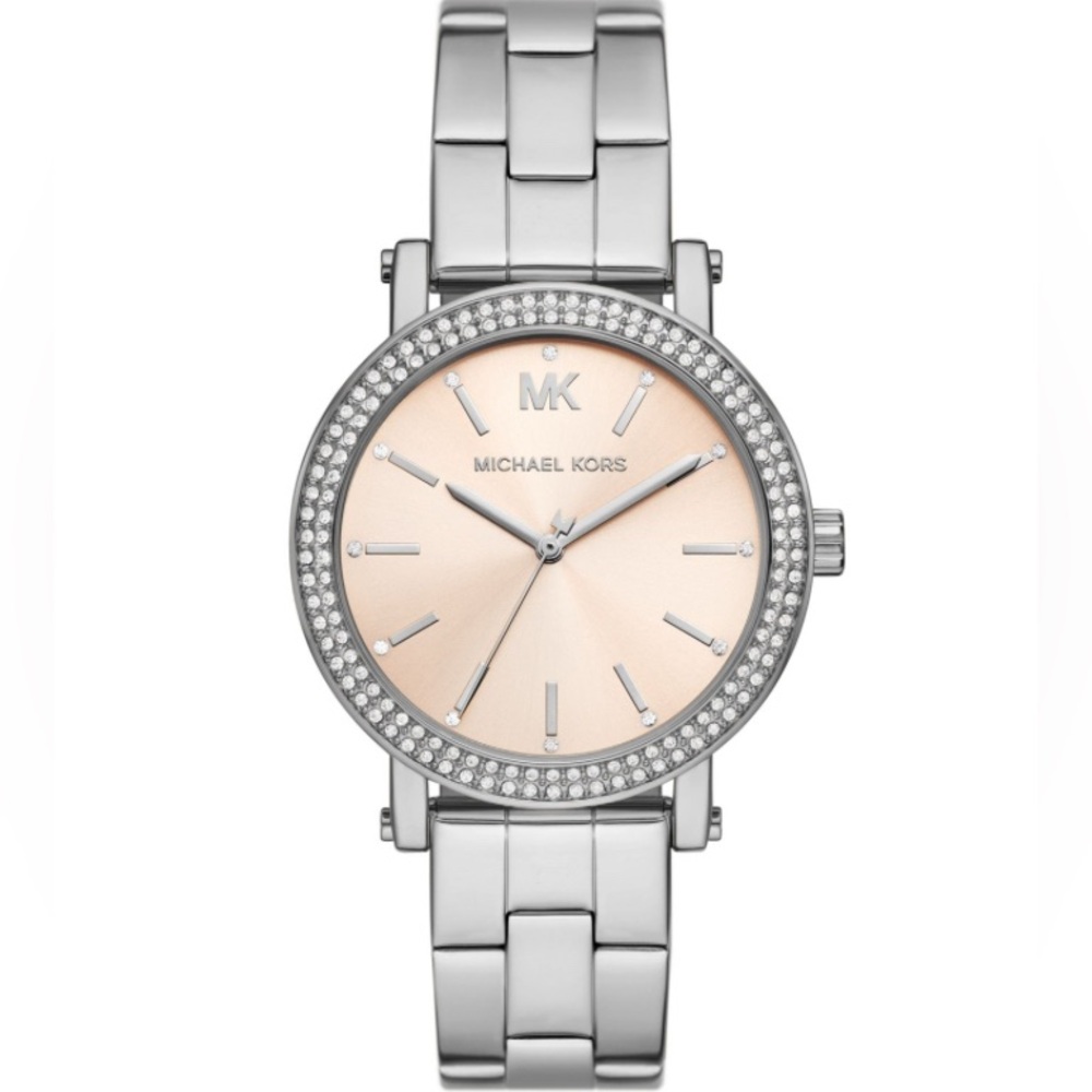 NWOT Michael Kors Womens Corey Three-Hand Silver Tone Stainless Steel Watch 38mm